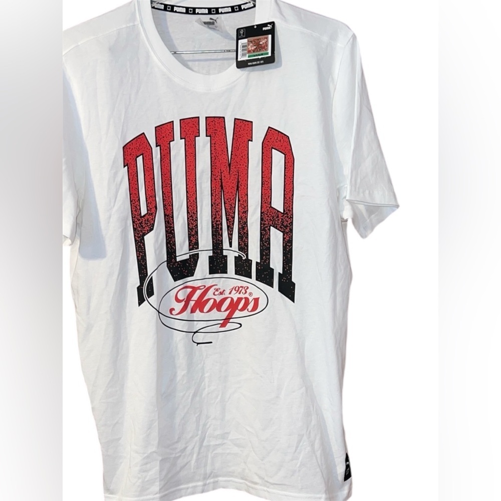 PUMA Hoops White Tee with Red Graphic